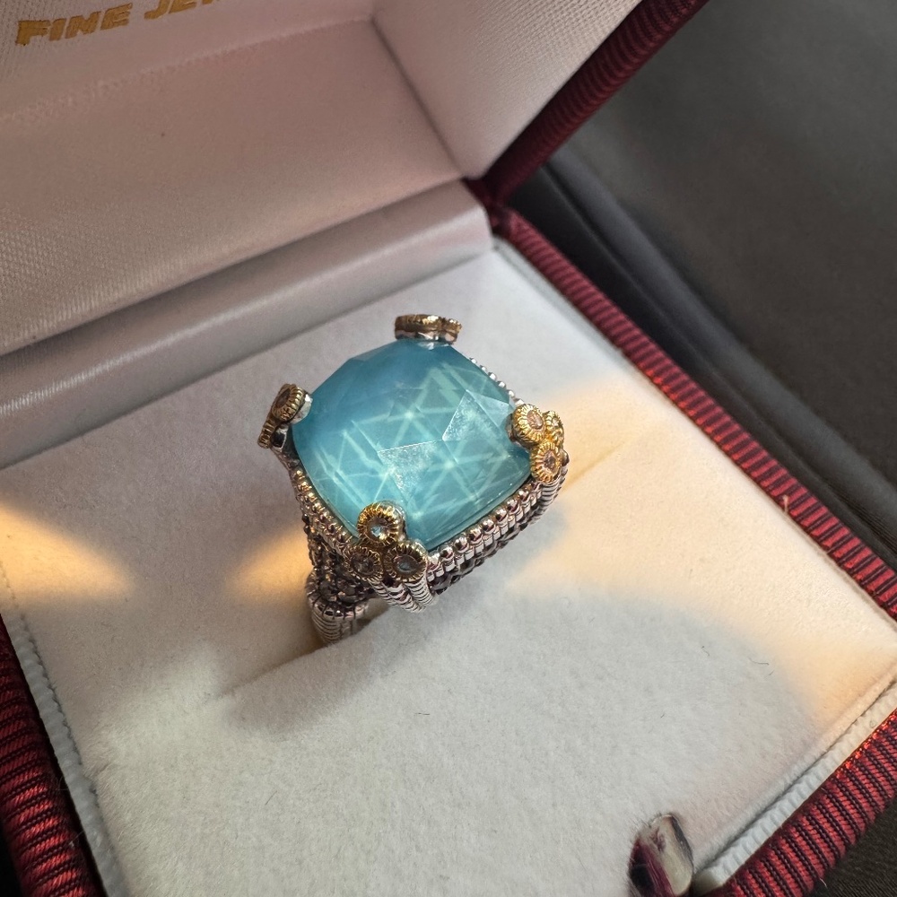 Sterling Silver Blue Topaz Statement Ring | 18K Gold Accents